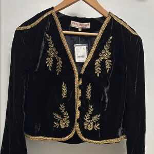 Free People Black and Gold Embroidered Blazer